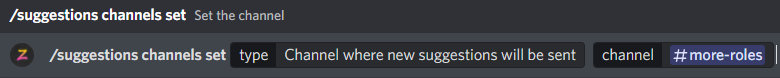 /suggestions channels set (Channel where new suggestions will be sent)