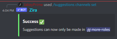 /suggestions channels set (Channel used to submit suggestions) output