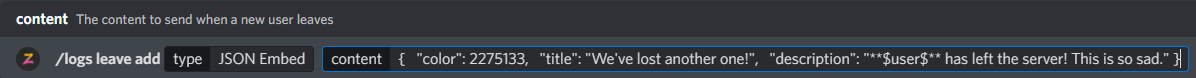 /logs leave add embed example