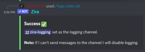 /logs roles set output