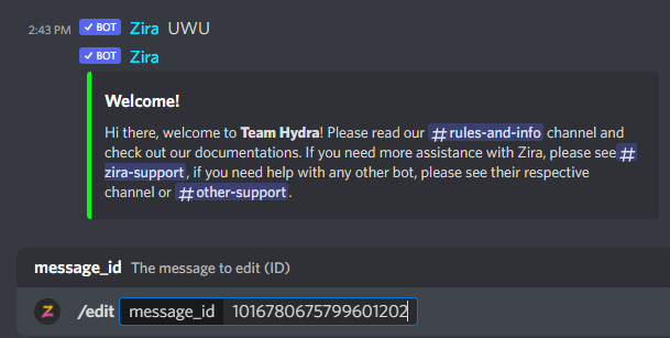 Is it possible to edit the content/ embed message of the discord