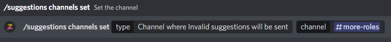 /suggestions channels set (Channel where Invalid suggestions will be sent)